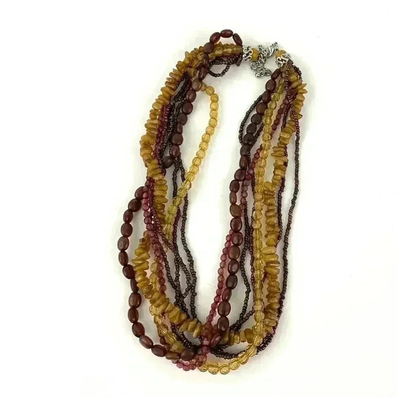 VTG Brown Beaded Faceted Multi Strand Necklace 16" Long Layered 90's Retro - Picture 8 of 10